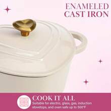 Local Warehouse Paris Hilton Enameled Cast Iron Dutch Oven Heart-Shaped Pot With Lid, Dual Handles, Works On All Stovetops, Oven Safe To 500 ° F, 2-Quart, Pink - 奶油 - 查看 5