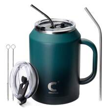 50oz Large Insulated Mug Tumbler With Handle And Straw, Stainless Steel Water Cup With 2-In-1 Lid, Suitable For Outdoor And Office - Indigo Crush - 查看 8