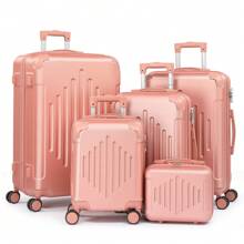 5 Piece Suitcase Set With Corner Protectors, 12/16/20/24/28 Inch Durable Hard Shell 360 Degree Spinner Wheels Large Capacity Multifunctional Lightweight Travel Suitcase - Rose Gold - View 3