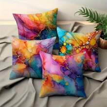 4pcs Colorful Watercolor Marble Patterned Pillow Covers, Modern Polyester Soft Cushion Covers, Suitable For Holiday, Festival And All Season Decor, Sofa, Bedroom, Bed, Living Room, Home Decoration