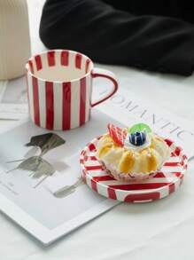 1件套红色条纹陶瓷杯碟套装，经典红白条纹陶瓷咖啡杯碟套装，英式下午茶，红茶杯碟，家用下午茶，咖啡，果汁，牛奶，水杯，送给朋友和同学返校的理想礼物