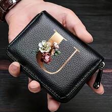 PU皮革字母印花风琴拉链卡包 女士男士钱包卡包零钱包信用卡夹 男士钱包，男士礼物 - 黑色 - 查看 27