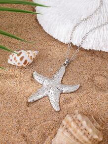 Tropiscape 1 pieza Collar con colgante de estrella de mar de moda, estilo europeo y americano, vibraciones de vacaciones, relajación en la playa, otoño, Navidad, invierno, regalos de Navidad