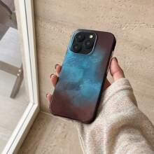 Icy Gradient Blue-Brown IMD Laminated Feather Boa Pattern Phone Case Compatible With IPhone 16 Pro Max/15 Pro Max/14 Pro/13/12