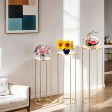 1pc Classic Golden Wrought Iron Plated Round Table Top Flower Stand, Wedding Props, Home Floral Ornaments, Iron Material