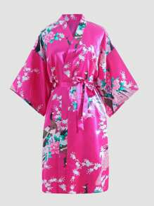 2pcs Young Girl Pink Floral Print Long Robe Set - Multicolor - View 8