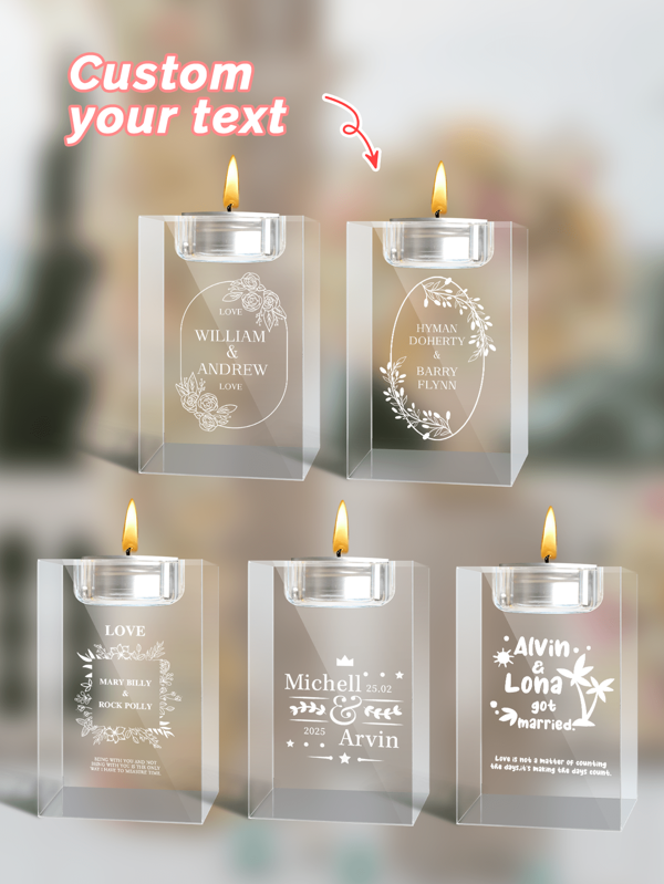 Personalized 3D Text Crystal Candle Holder Personalised Memorial Tea Light Holder Crystal Glass Remembrance Gift,Love Lives Here Crystal Tealight Candle Holder,Personalized Couple Gifts, Engagement Gift,Personalized Pillar Candle Holder