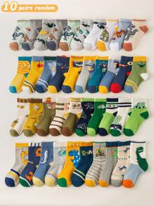 1/5/10 paia di calzini carini e morbidi per bambini con stampa di dinosauri, calzini corti traspiranti e alla moda per uso quotidiano, festival, viaggi, colori e stili casuali a caso
