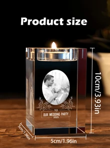个性化 3D 照片水晶烛台定制雕刻水晶烛台，带有您自己的图像文字周年纪念圣诞节生日礼物送给爸爸妈妈他她（白色），爱在这里生活水晶茶灯烛台，个性化情侣礼物，订婚礼物，个性化柱状烛台