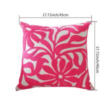 1 pieza Funda de cojín de lona con diseño de bordado floral - Rosa Fucsia - Ver 2
