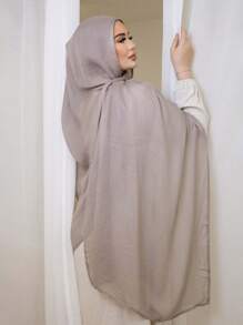 1 pièce Foulard en viscose de couleur unie pour femme, foulard hijab à bord large et doux, foulard polyvalent anti-UV, convient pour le port quotidien avec des vêtements - gris kaki - Voir 3