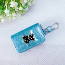 Car Key Bag Uniform Car Key Storage Bag Creative Keychain Blingbling Car Key Protector Secure Zipper Closure Protector Stylish Waist Pocket Car Key Protector Unisex For Women Mini Wallet,1pc Black & Gold PU Leather Car Key Case - Multicolor - View 26