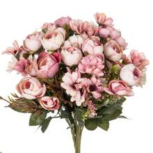 1/3 件浪漫人造绣球花中心装饰塑料花丝绸茶玫瑰雏菊假植物叶子适用于婚房居家酒店派对活动新年礼物手持插花适用于情人节婚礼/家居/卧室/客厅/餐桌装饰/新娘花束/户外花园 - 粉色 - 查看 3