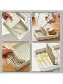 A Kitchen Pot Lid Holder, Countertop Folding Utensil Holder, Spoon And Spatula Pot Holder, Plastic Storage And Organization Rack - Beige - View 6