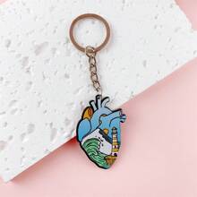 1 pieza/5 piezas Llavero con diseño de paisaje en forma de corazón de acrílico