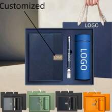 Customized A5 Vertical Striped Stitching Notebook, Premium Soft Leather, School/Business Meeting Gift Set, Corporate Culture Promotion & Grand Opening Commemorative Gift