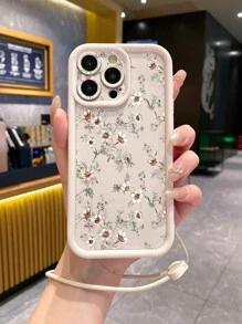 Flower Phone Case Flower Phone Case 1pc Classic Ditsy Floral Pattern Phone Case With Heart Lanyard, Perforated Design To Protect Camera, Shock-Absorbing, Compatible With IPhone 11 Pro Max, 12 Pro Max, 13 Pro Max, 14 Pro Max, 15 Pro Max, IPhone 16 Plus, IPhone 16 Pro Max, Galaxy A55, Galaxy A15, Galaxy S24 Ultra, Redmi, OPPO, Realme, VIVO, Infinix, Honor, MOTO, One Plus Waterproof Anti-Fall Scratch Resistant - White - View 4
