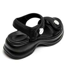 Oversized Platform Sandals With Adjustable Strap - Black - View 7