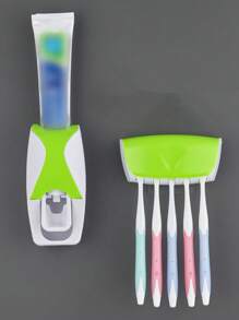 Set van 2 wandgemonteerde tandenborstelhouders met automatische tandpastadispenser, geschikt voor 5 tandenborstels, geen stroom nodig, kunststof, badkameraccessoire, badkamerdecoratie, zomer, terug naar school