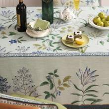 1pc Farmhouse Floral Rectangle Tablecloth, Vintage Linen Leaf & Flower Pattern Design, Suitable For Kitchen, Dining Room Decor, Party Picnic Decoration, Home Accessories