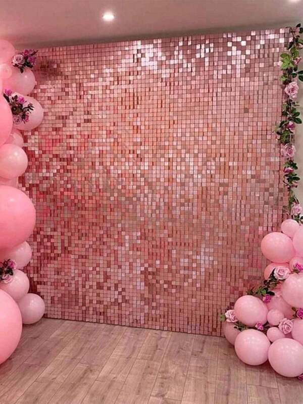 1/2pcs 100*200cm Rose Gold Sequin Backdrop Curtain, Square Shaped Plastic Sequin Party Background Cloth, Wedding Birthday Party Wall Background Decoration Supplies, Tinsel Curtain Plastic Banner Background Rain Curtain