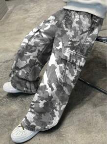 1st Jongens/Tieners Casual Camo Print Losse Cargo Broek, Multi-Zak Wijde Pijpen Broek, Buiten Oefening, Lente/Zomer/Herfst/Winter