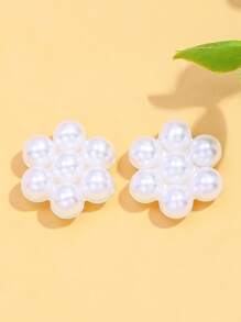 1 对银色花卉珍珠身体首饰装饰胸贴女士 - 銀色 - 查看 1