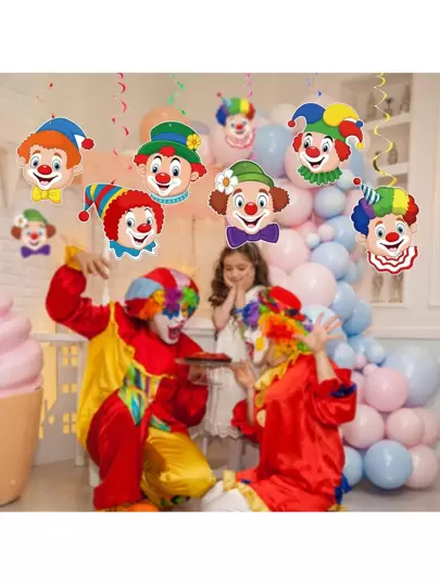 Clown Garland Carnival - 6 Spiral Garlands With Clown Motif - Carnival Streamers For Ceiling Hangers - Hanging Swirl Decoration - Clown Decoration