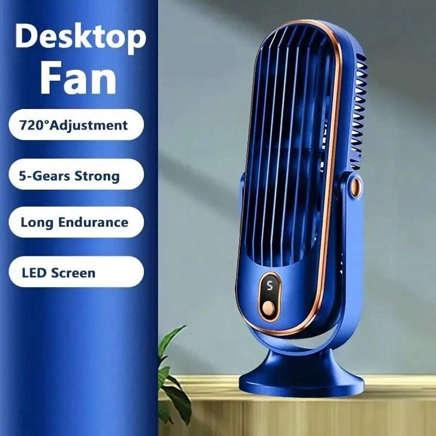 New Handheld USB Desktop Fan - Dual Blades, 5 Adjustable Speeds, 360° Rotation, Suitable For Home, Office, Travel And Camping