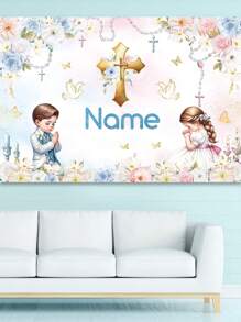 1 pieza Lienzo de fondo personalizable con la frase "Que Dios bendiga al bebé" para decoración de fotografía de fiesta de bautizo o cumpleaños