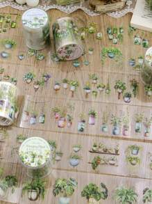 1 Roll PET Plant Series Sticky Tape, Botanical Theme Planner DIY Decoration Reusable Adhesive Tape - Multicolor - View 3