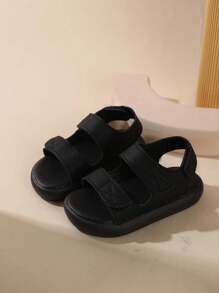 1 双儿童/幼儿男孩/女孩夏季凉鞋，全新时尚钩环扣休闲沙滩鞋 - 黑色 - 查看 2