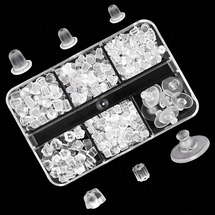 556pcs Earring Back Ear Backing Pads Earring Backstops Bullet Clutch Stopper Replacement Combination Silicone Rubber Soft 6 Styles - Clear - View 1