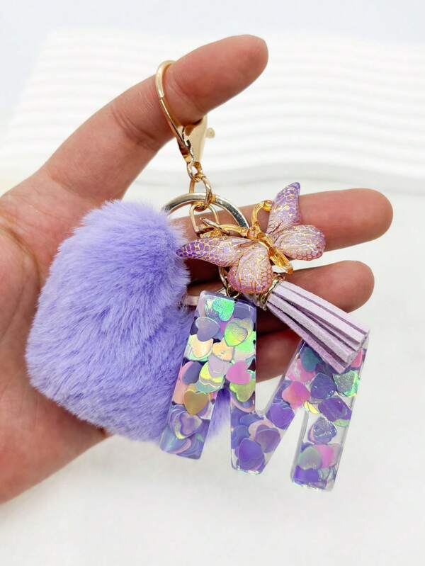 1pc Resin Alphabet Keychain, Purple Heart Bag Charm, Initial Car Keyring, Bag Wallet Charm Keyring, Cute And Colorful, Alphabet Tag For Girls. Car Accessories Backpack For School Goth Y2k