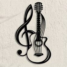 1 件音符和吉他金属墙饰，黑铁装饰符号适用于客厅、卧室、家庭和咖啡厅、农场音乐主题壁挂、乔迁礼物