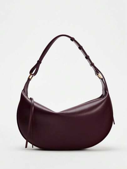 Minimalist Chic Canvas Crescent Shoulder Bag, New Wine Red Color, Handheld And Crossbody, Suitable For Fashion White-Collar, High School And College Students