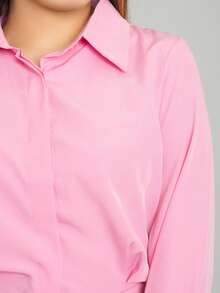 Camisa holgada lisa para dama con cinturones de moda casual - Rosa - Ver 3
