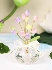 水晶郁金香花饰家居装饰，适用于客厅、卧室、餐桌、浴室 - 优雅的人造花卉布置，适合家庭、婚礼、办公桌或母亲节礼物 - 彩色 - 查看 1