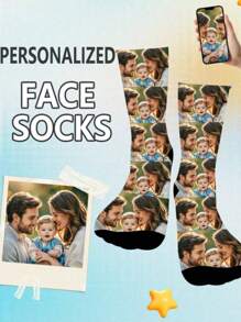 1 par de calcetines personalizados con fotografías familiares de personajes creativos - Multicolor - Ver 2