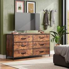 Wide Fabric Dresser, 6 Drawer Dresser TV Stand For 60" TV, Dressers Bedroom Furniture Large Storage Tower Unit With Fabric Bins, Dresser For Bedroom, Closet, Hallway, Rustic Brown