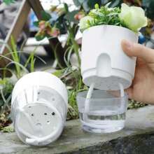 5个装 Slouchy 自动吸水花盆塑料花盆简约仿陶瓷绿藤篮多肉植物室内水培花盆 - 彩色 - 查看 5