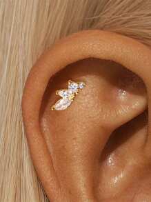 1Pc S925 Sterling Silver Crown Zirconia Flat End Piercing Earring Women Daily Fine Jewelry