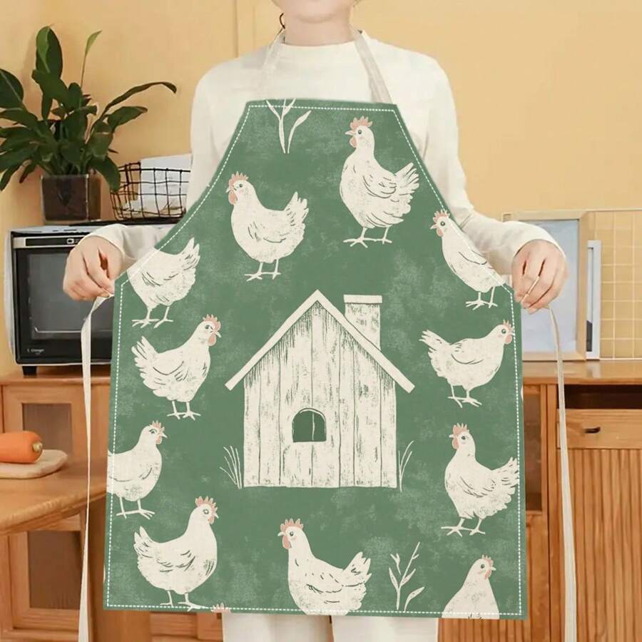 1pc Chicken House 3D Pattern Linen Apron For Home Cooking, Kitchen Wear, And Cooking Enthusiasts - Multicolor - View 1