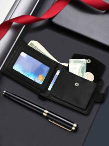 Retro Casual Business Short Wallet For Men Multi-Slot Credit Card Holder Coin Purse Large Capacity Multi-Function Wallet Suitable For Men Boys Commuting Work Outdoor Men's Gift Wallet Mini Wallet Purse Wallet Men Wallet Leather Small Wallet - Black - View 4