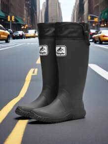 زوج من الأحذية المطرية الطويلة للنساء والرجال، ناعمة وقابلة للطي والتجعيد، خفيفة الوزن، مناسبة للمشي في الماء والشاطئ (تصغر بمقاس واحد عن المقاس الحقيقي) - الأسود - مشاهدة 2