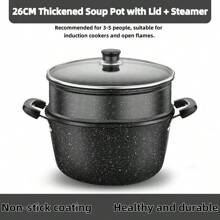 1pc Non-Stick Soup Pot With Lid, Large Capacity Non-Stick Pot, Dual-Use Stewing Pot And Frying Pan, Stockpot And Braiser, Compatible With Induction Cooktop And Gas Stove, Comes With Random Color Soup Ladle - Black - View 14