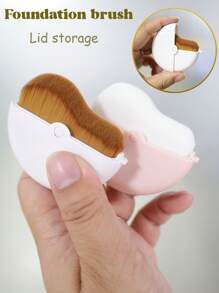 1pc Pink & White New Wavy Soft Bristle Makeup Foundation Brush, Quickly Applies Powder To Skin, With Rotating Protective Cover For Convenient Carrying And Touch-Ups, Makeup Tool - Multicolor - View 2