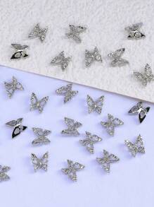 10/20 accesorios de uñas de aleación, simples, lindos, románticos, estilo japonés y coreano, mariposa hueca de plata, decoración de uñas para mujeres, decoración de belleza, decoración DIY, decoración de estuche de teléfono hecho a mano, decoración de muñecas, se puede usar en el hogar con decoración de uñas o parches de uñas para uso diario, uso festivo, uso de traslado