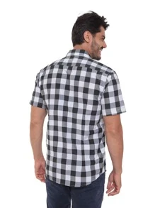 Rand paul Men's Plaid Shirt Casual Slim Fit Short Sleeve With Pockets Imported - màu đen - Xem 2