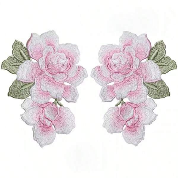 1 Paar bestickte blaue & rosa Pfingstrosenblumen Patches, zum Dekorieren von Hochzeitskleider, Hanfu